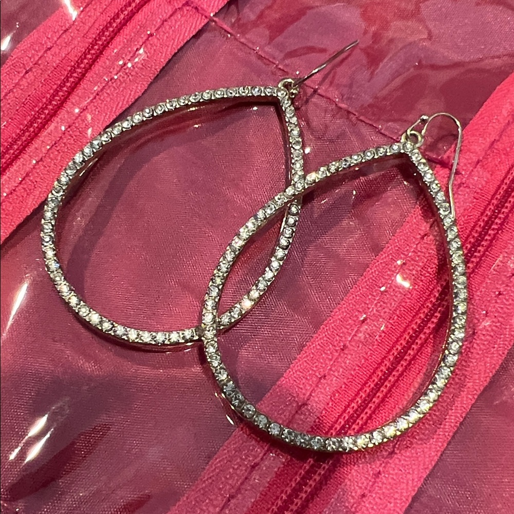 Calvin Klein Gold & Rhinestone Large Dangle Teardrop Hoop Earrings - Excellent!